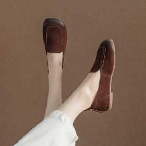 Casual Chic Leather Square Toe Teacher Flats