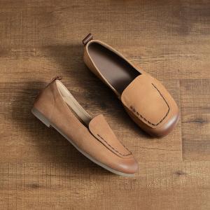 Casual Chic Leather Square Toe Teacher Flats