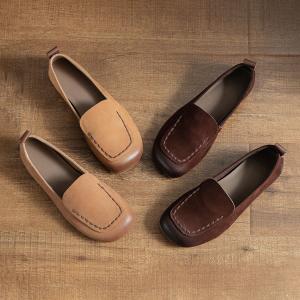 Casual Chic Leather Square Toe Teacher Flats