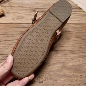 Lace Straps Square Toe Leather Ballet Flats