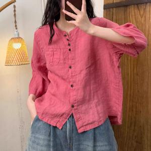 Solid Color Spring Linen Blouse