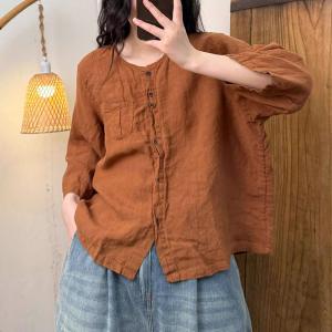 Solid Color Spring Linen Blouse