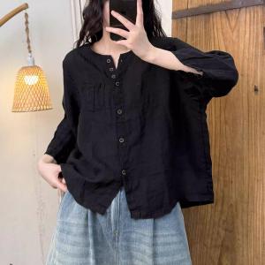 Solid Color Spring Linen Blouse