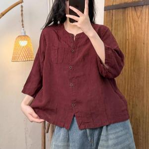 Solid Color Spring Linen Blouse