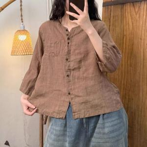 Solid Color Spring Linen Blouse