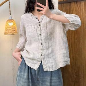 Solid Color Spring Linen Blouse