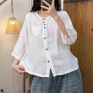 Solid Color Spring Linen Blouse