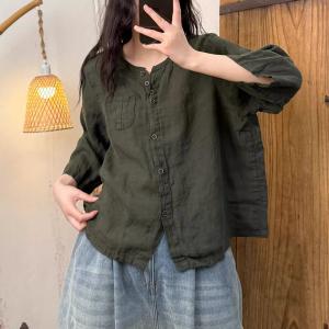 Solid Color Spring Linen Blouse