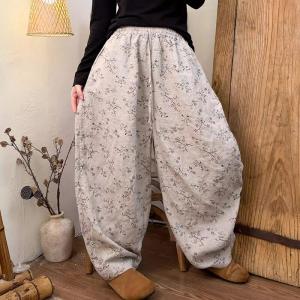 Cozy Summer Printed Linen Floral Curved Pants