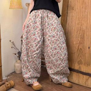 Cozy Summer Printed Linen Floral Curved Pants