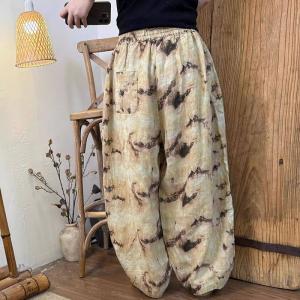 Cozy Summer Printed Linen Floral Curved Pants