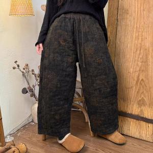 Oriental Fashion Linen Quilted High Waist Pants
