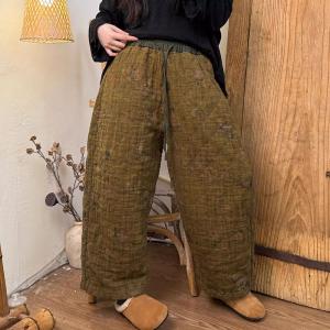 Oriental Fashion Linen Quilted High Waist Pants