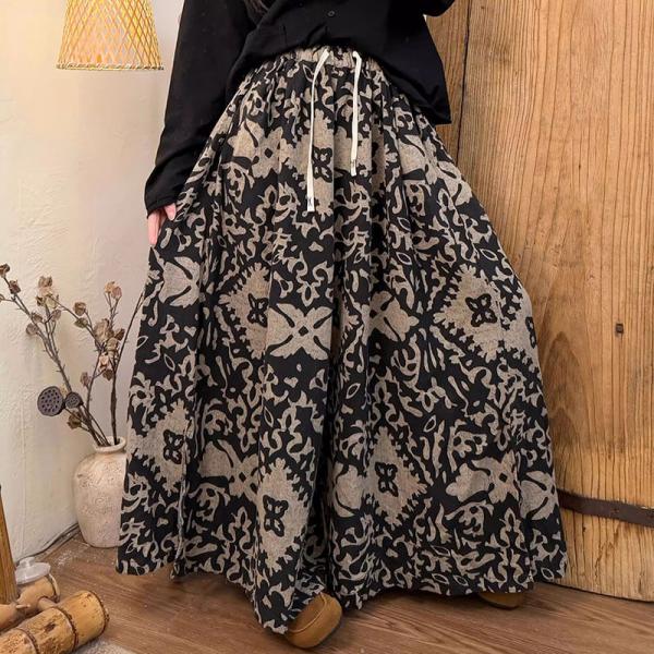 Ethnic Cotton Linen Printed Yellow Black comfy western oversized baggy plus size lazy day 90s slouchy rustic cottagecore 