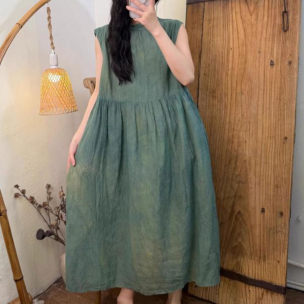 Holiday 100% Ramie Sleeveless Round Neck Solid Color Azure comfy tropical hawaiian lazy day 90s ulzzang cottagecore rustic travel resort