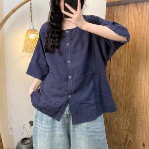 Solid Color Linen Spring Blouse