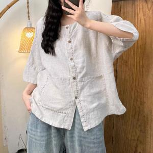 Solid Color Linen Spring Blouse
