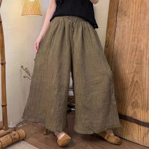 Rustic Chic Linen Pleated Wide Leg Pants