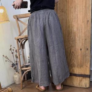 Rustic Chic Linen Pleated Wide Leg Pants