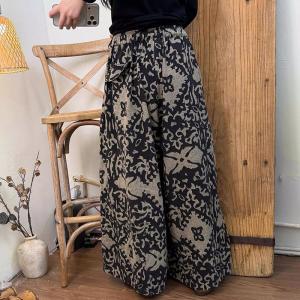 Totem Printed Cotton Linen Large Wide Leg Pants