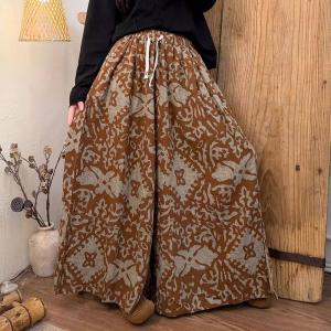 Totem Printed Cotton Linen Large Wide Leg Pants