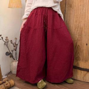 Breathable Comfy Plain Linen Palazzo Pants