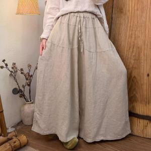 Breathable Comfy Plain Linen Palazzo Pants