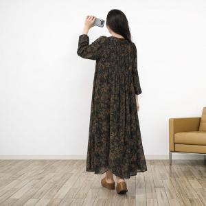 Puff Sleeves Printed Cotton Linen Resort Dress