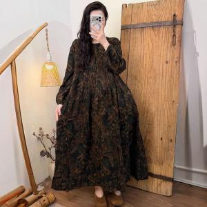 Puff Sleeves Printed Cotton Linen Resort Dress