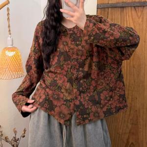 Flowers Pattered Cotton Long Sleeves Top