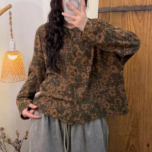 Flowers Pattered Cotton Long Sleeves Top