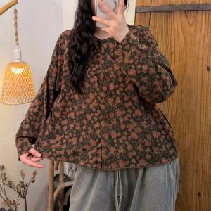 Flowers Pattered Cotton Long Sleeves Top
