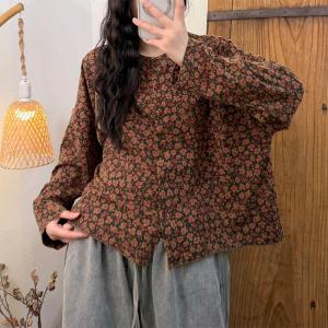 Flowers Pattered Cotton Long Sleeves Top