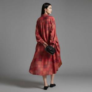 Red Plaids Silky Plus Size Midi Shirt Dress