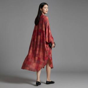 Red Plaids Silky Plus Size Midi Shirt Dress