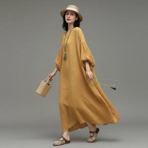 Resort Fashion Puff Sleeve Loose Linen Dress