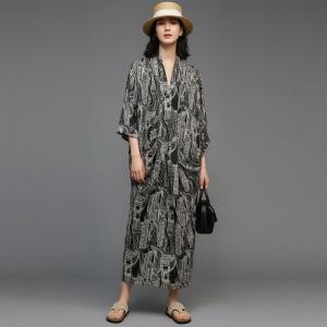 Black Artistic Patterns Front Cross Maxi Dress