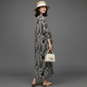 Black Artistic Patterns Front Cross Maxi Dress