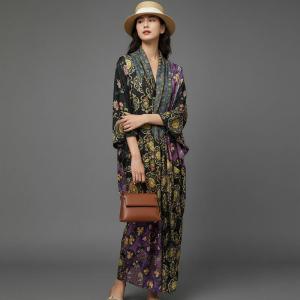 Front Cross Silky Colorful Printed Elegant Dress