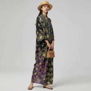 Front Cross Silky Colorful Printed Elegant Dress