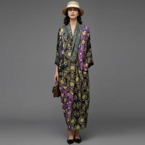 Front Cross Silky Colorful Printed Elegant Dress