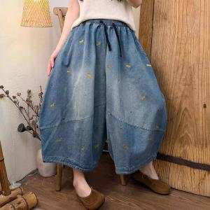 Colorful Embroidery Wide Leg Jeans