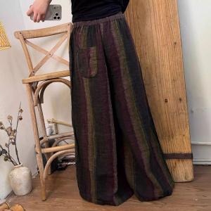 Dark-Colored Chunky Striped Linen Yoga Pants