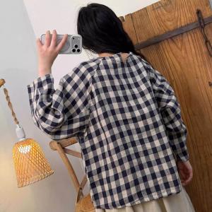 Long Sleeves Classic Linen Gingham Blouse