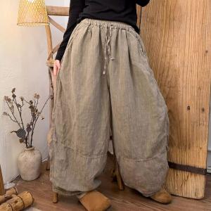 Solid Colors Organic Linen Wide Leg Loose Pants