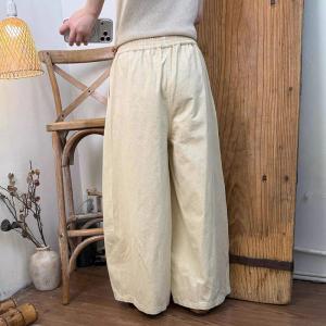 Elastic Waist Casual Cotton Wide Leg Pants