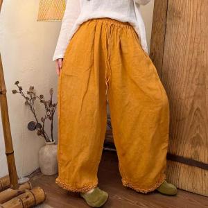 Old Money Fringed Hem Linen Wide Leg Pants