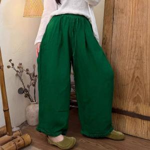 Old Money Fringed Hem Linen Wide Leg Pants