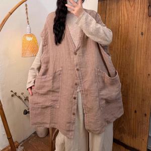 Oversized-Fit Big Pocket Linen Midi Waistcoat
