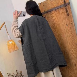 Oversized-Fit Big Pocket Linen Midi Waistcoat